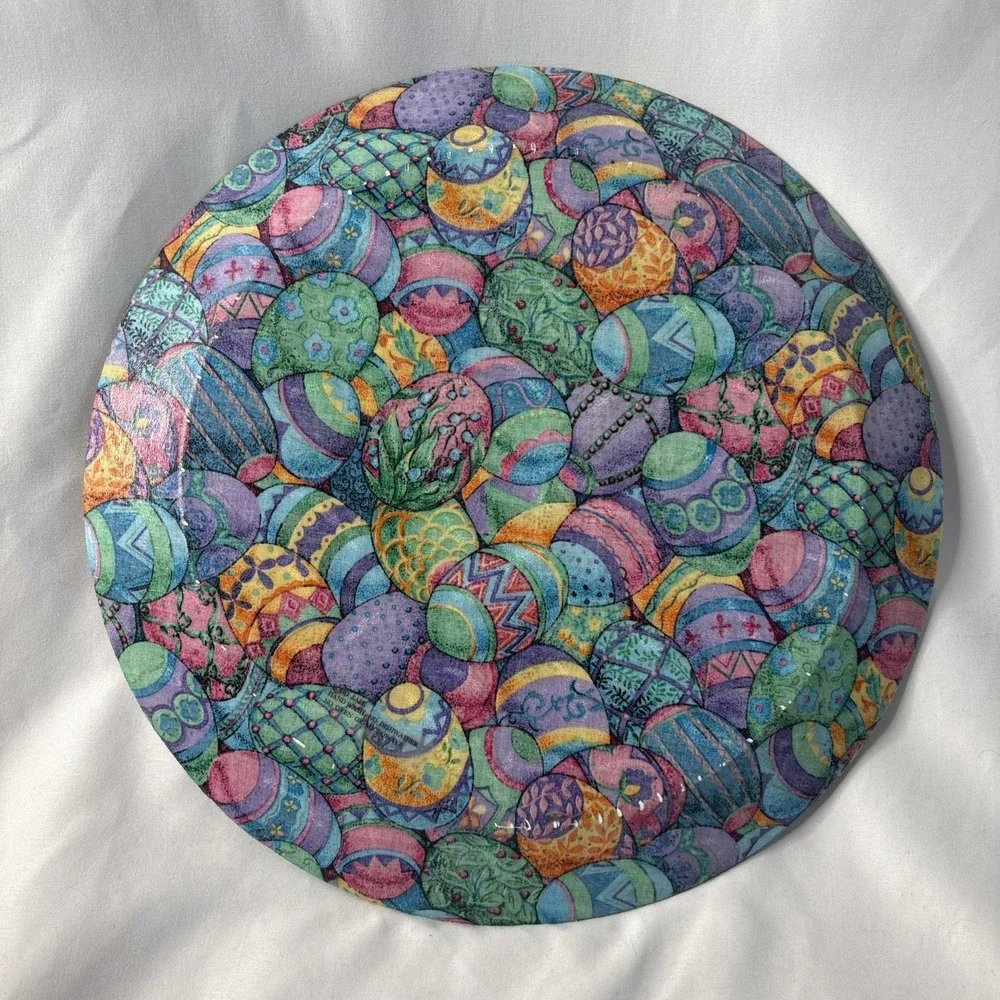 Vtg Easter Egg Decoupage Glass‎ Platter 13